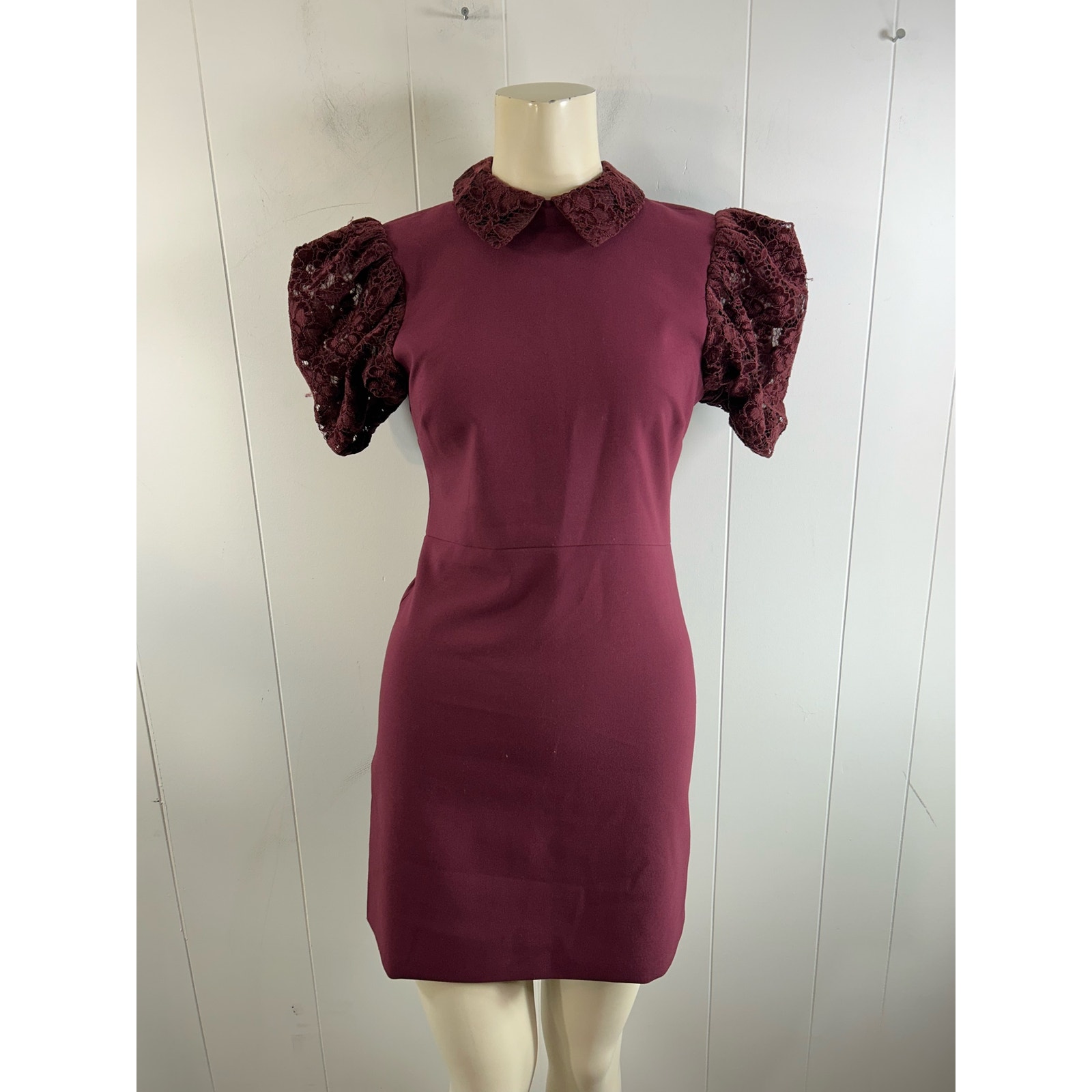 Likely Plum Lace Puff-Sleeve Mini Dress